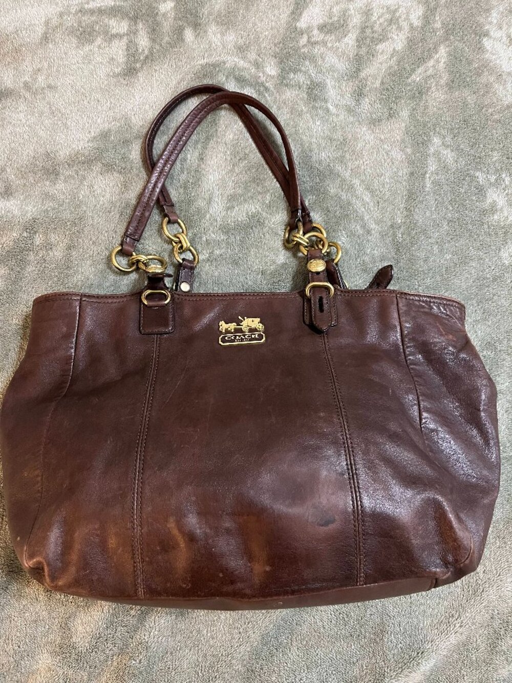 Coach Madison Mia Leather Tote Bag Brown Style Carriage 15740 Shoulder Bag flaws